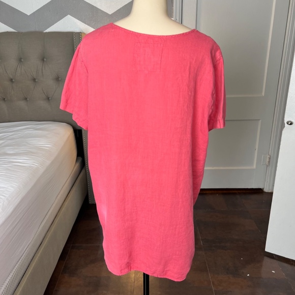 Johnny Was Short Sleeve Embroidered Linen Top, Coral - Picture 2 of 3